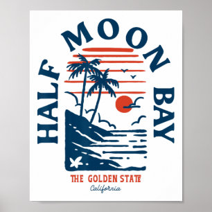 Affiche Demi Lune Y California Rétro Surfeur Vintage Plage