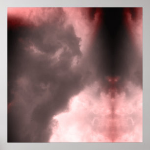 Affiche Démon et un dragon se battant dans le ciel rouge