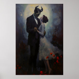 Affiche Démon gothique et femme dansant au clair de lune,