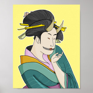 Affiche Demon Oni Geisha, femme japonaise d'Ukiyo-e