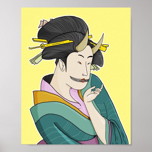 Affiche Demon Oni Geisha, femme japonaise d'Ukiyo-e (Devant)