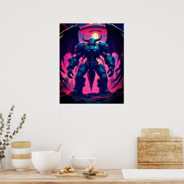 Affiche Démon robot avec ailes sur un OVNI (Cuisine)