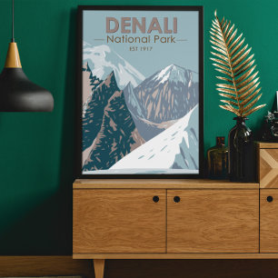 Affiche Denali National Park Alaska Mount Hunter Vintage