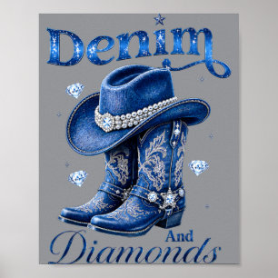 Affiche Denim And Diamonds Cowgirl de l'Ouest Enterrement