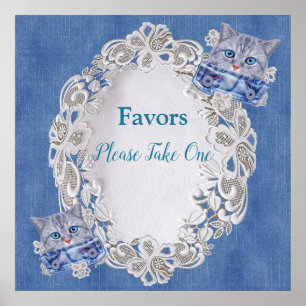 Affiche Denim avec dentelle de crème et chatons