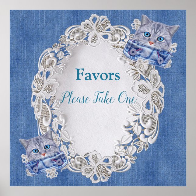 Affiche Denim avec dentelle de crème et chatons (Devant)