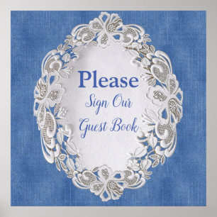 Affiche Denim avec dentelle de fleur de crème