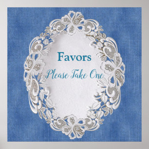 Affiche Denim avec dentelle de fleur de crème