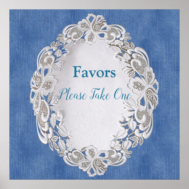 Affiche Denim avec dentelle de fleur de crème (Devant)