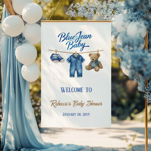 Affiche Denim Bear Boy Blue Jean Baby shower Bienvenue