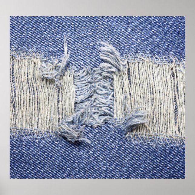 Affiche Dénim bleu déchiré : texture de jeans. (Devant)