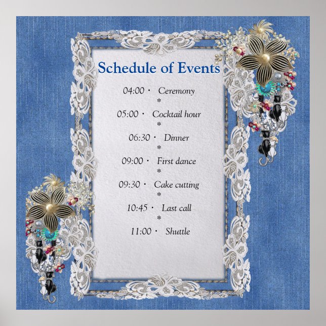 Affiche Dénim Bleu, dentelle, Bijoux costume (Devant)