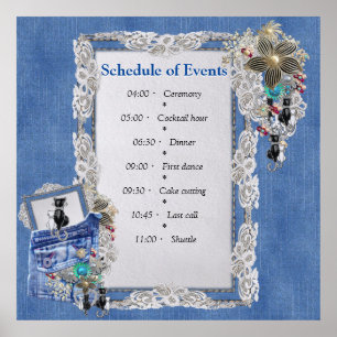 Affiche Dénim bleu, dentelle, bijoux costume & chatons