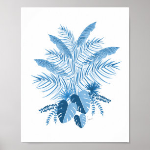 Affiche Denim Blue Tropical Leaves