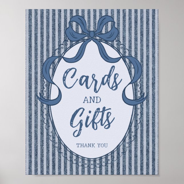 Affiche Denim Coquette Bow Blue Jean Cards and Gifts Sign (Devant)