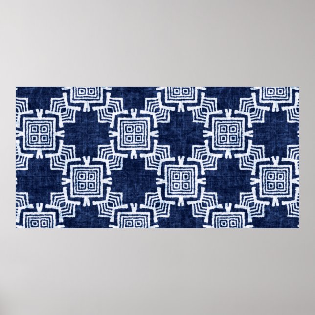 Affiche Denim couleur tribale ethnique sans couture motif (Devant)