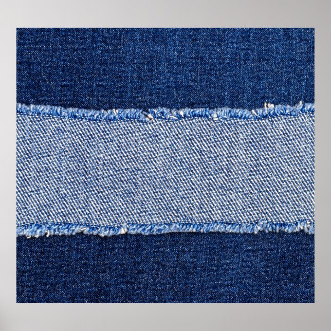 Affiche Dénim déchiré : tissu de jean bleu. (Devant)