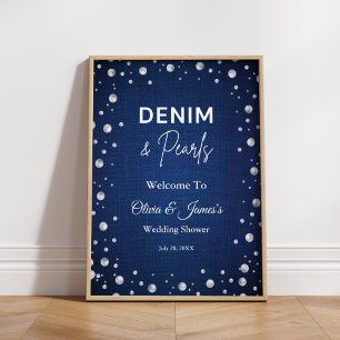 Affiche Denim Diamonds Pearls Blue Couple's Shower Bienven