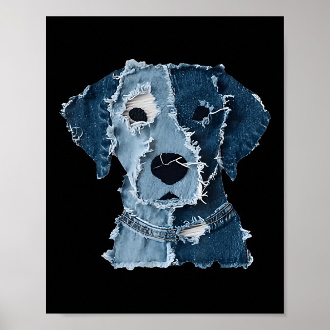 Affiche Denim drôle rétro patch animal Chien  (Devant)