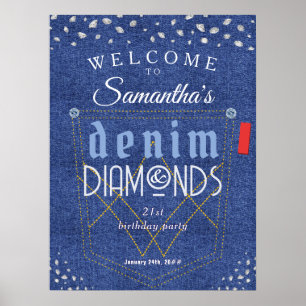 Affiche Denim et Diamonds Blue Jeans Bling Anniversaire