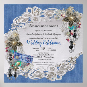 Affiche Denim Texté avec dentelle et bijoux costume