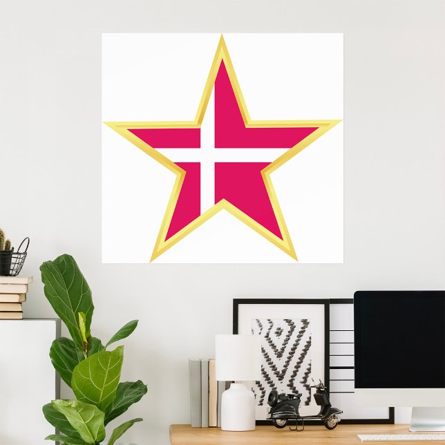 Affiche Denmark National Flag Star Shape (Créateur téléchargé)