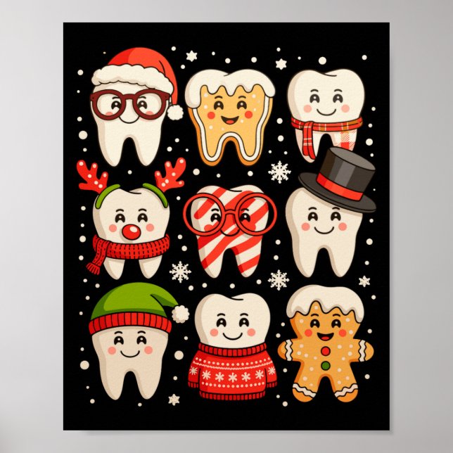 Affiche Dental Christmas Cute Teeth Dentist Santa Hat Xmas (Devant)