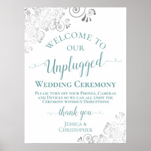 Affiche Dentelle argentée Turquoise débranchée Mariage cér