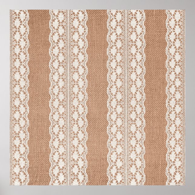 Affiche Dentelle blanche sur la texture Brown du Burlap (Devant)