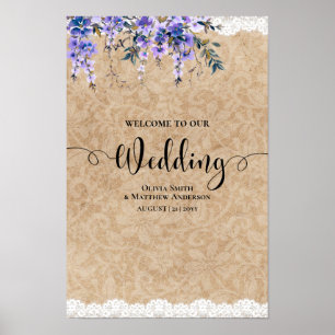Affiche Dentelle d'Affiche de bienvenue Mariage de fleurs