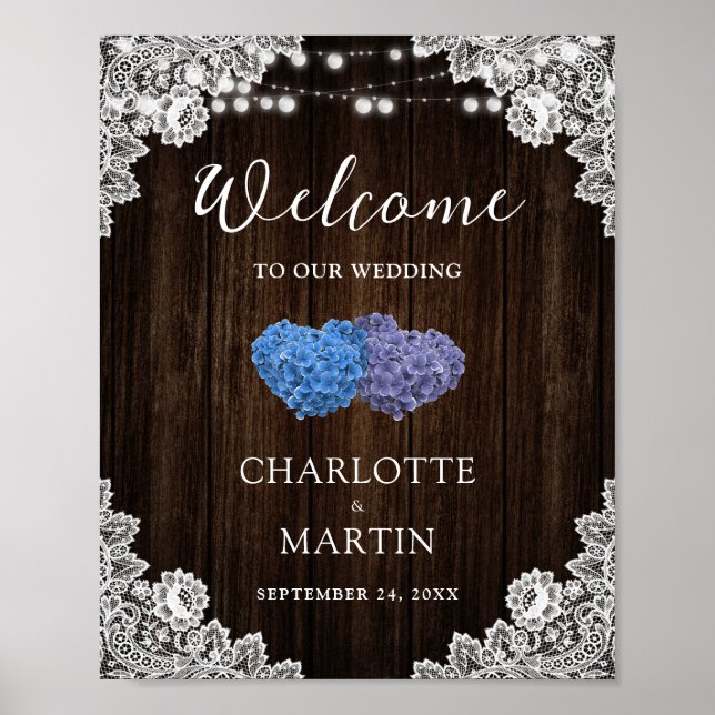Affiche Dentelle de bois bleu violet Mariage Floral Affich (Devant)
