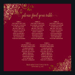Affiche Dentelle de Bourgogne et d'or Élégant 5 Table de s<br><div class="desc">Laissez-vous tenter par la beauté de cette carte mariage, qui présente un design gracieux et raffiné en or et en marron ou en rouge de vin bordeaux. Le graphique présente un titre de calligraphie stylisé, complété par des boucles et des tourbillons de dentelle en faux feuille dorés dans les coins....</div>