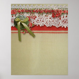 Affiche Dentelle de rose ancienne Rouge rustique victorien