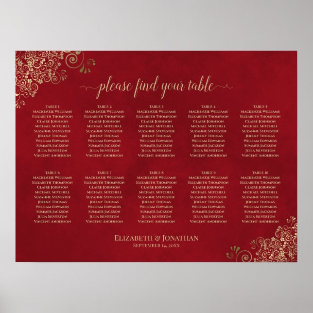 Affiche Dentelle d'or sur Mariage de table rouge 10 (Devant)