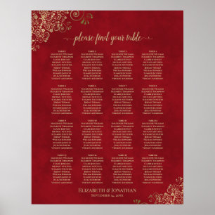 Affiche Dentelle d'or sur Mariage de table rouge 16