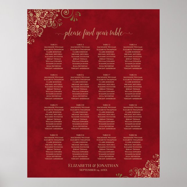 Affiche Dentelle d'or sur Mariage de table rouge 16 (Devant)