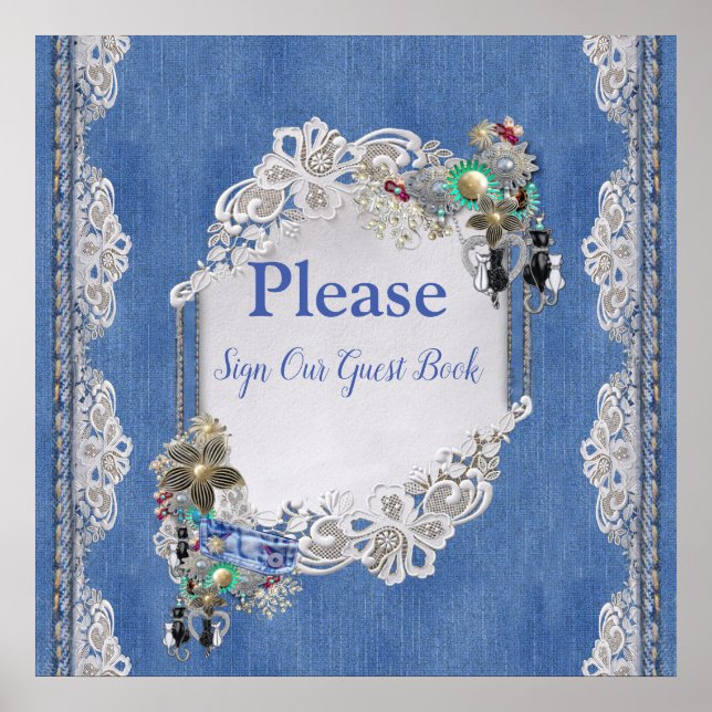 Affiche Dentelle texturée Denim et bijoux costume (Devant)