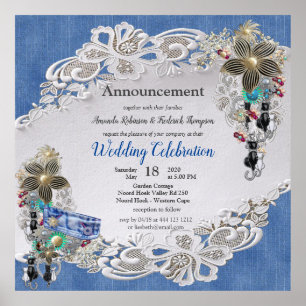 Affiche Dentelle texturée Denim et bijoux costume