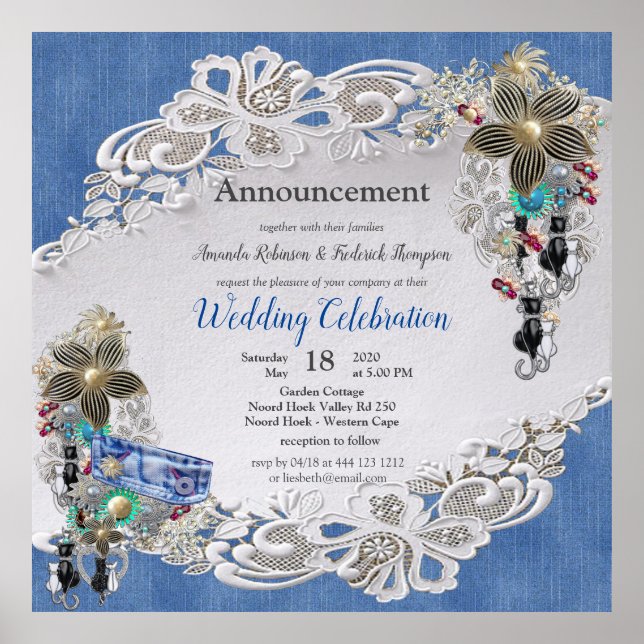 Affiche Dentelle texturée Denim et bijoux costume (Devant)