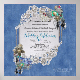 Affiche Dentelle texturée Denim et bijoux costume