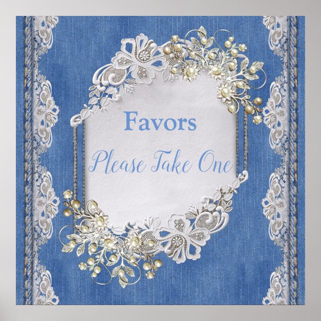 Affiche Dentelles et perles texturées Denim (Devant)