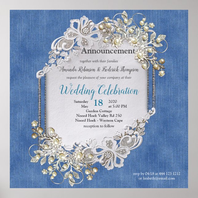 Affiche Dentelles et perles texturées Denim (Devant)