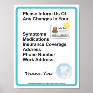 Affiche Dentist Office Information du patient Panneau de m