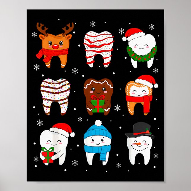 Affiche Dentiste Noël drôle dents Mignon Xmas Dentiste Équ (Devant)
