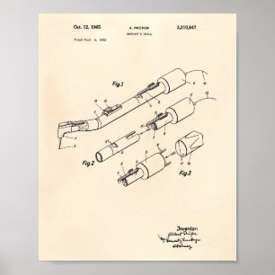 Affiche Dentist's Drill 1965 Patent Art Old Peper
