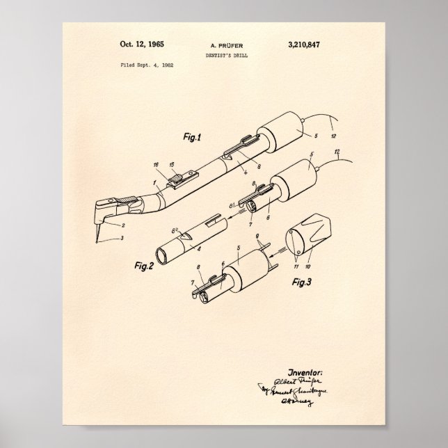 Affiche Dentist's Drill 1965 Patent Art Old Peper (Devant)