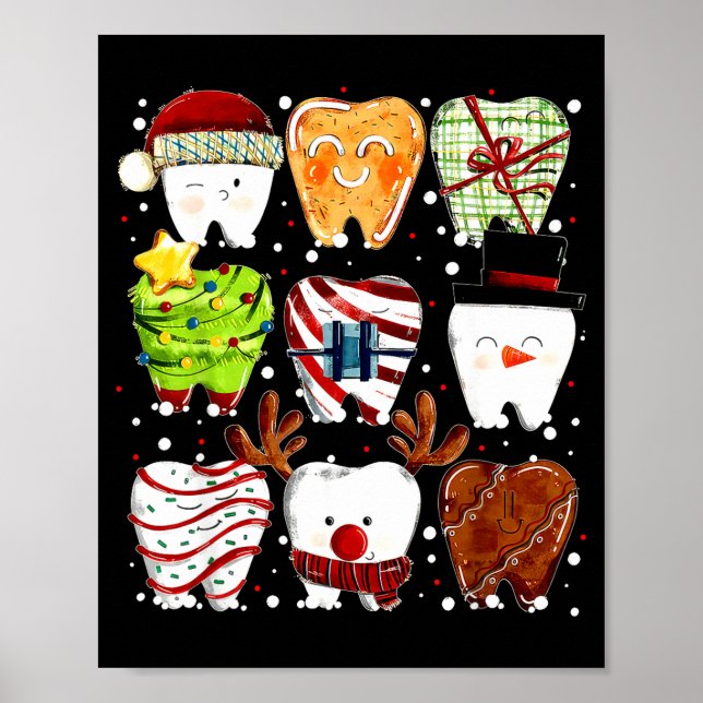 Affiche Dents de Noël mignonnes Dentiste de Noël drôle Den (Devant)