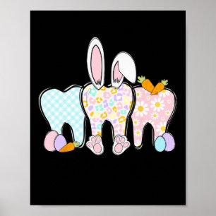 Affiche Dents Florales Lapin Oreilles Équipe Dentaire Joye