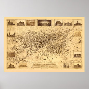 Affiche Denver, carte panoramique de Co - 1881