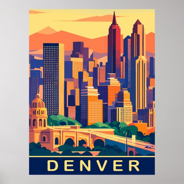 Affiche Denver, City Skyline, Voyage (Devant)